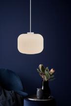 Elegante Glaspendelleuchte  Milford 30cm mit geriffelter opalfarbener Oberflächenstruktur